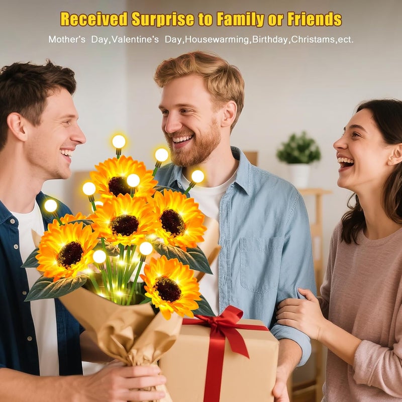 EDOF 6 Pack Sunflower with Firefly Lights,Solar Lights Outdoor Garden Decor,Solar Flowers Lights Waterproof,Sunflowers Birthday Gifts for Mom Women,Decorative Stakes Fairy Lights for Yard Patio Lawn - Image 5